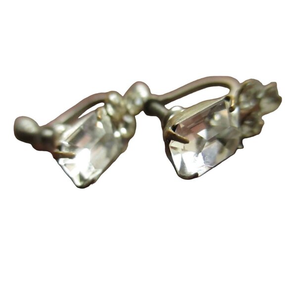 Estate Vintage Fairy Screw Back Crystal Earrings Floral Design - Picture 4 of 4